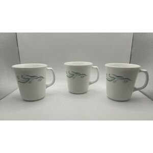 3-PC‎ Vintage Corelle Corning Ware "Emily" Pattern Mugs Green Flowers